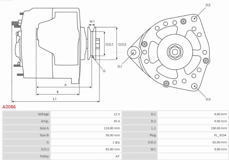 AS-PL A0086 - Ģenerators www.autospares.lv