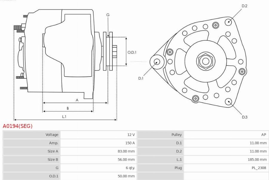 AS-PL A0194(SEG) - Ģenerators www.autospares.lv