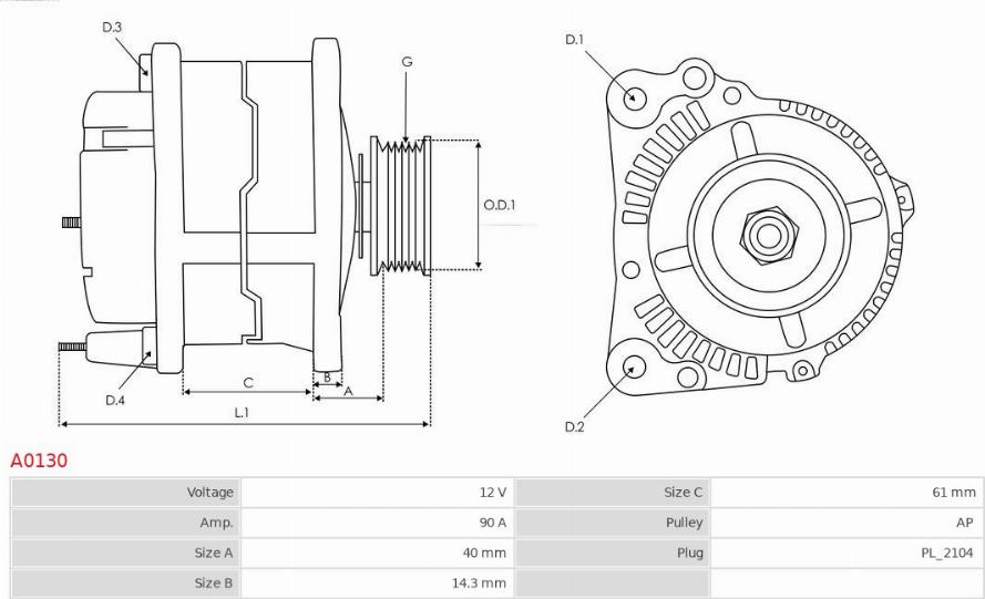 AS-PL A0130 - Ģenerators www.autospares.lv