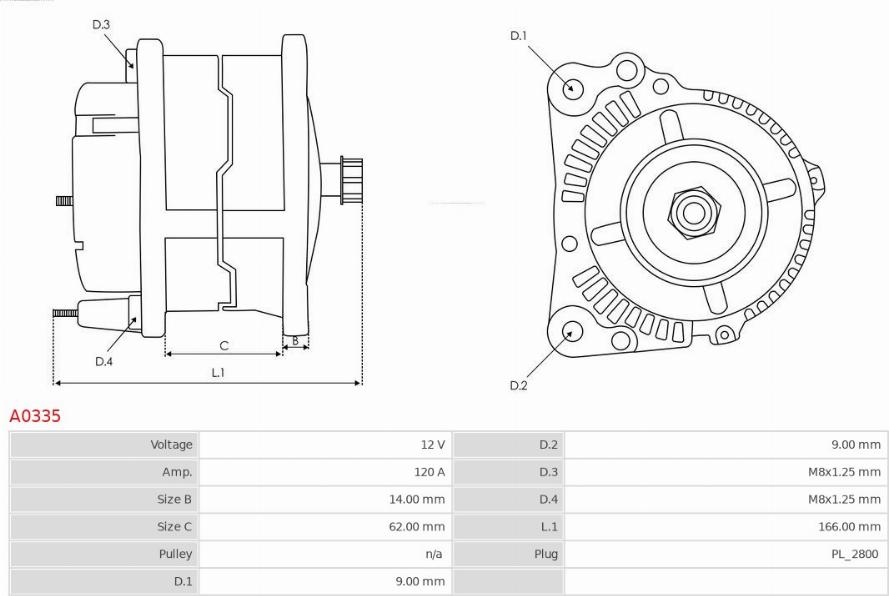 AS-PL A0335 - Ģenerators www.autospares.lv