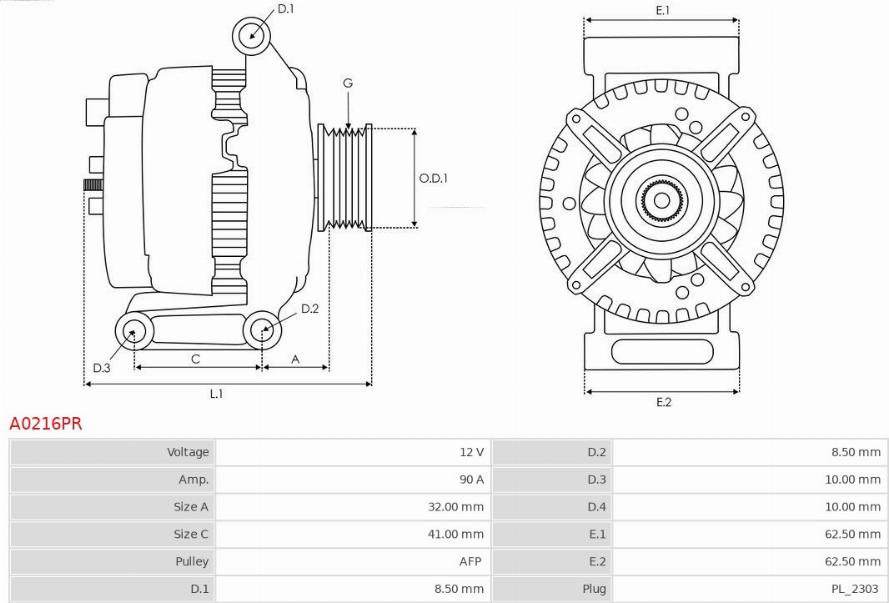 AS-PL A0216PR - Ģenerators www.autospares.lv