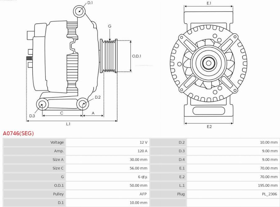 AS-PL A0746(SEG) - Ģenerators www.autospares.lv