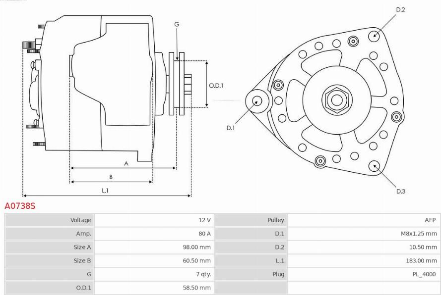 AS-PL A0738S - Ģenerators www.autospares.lv