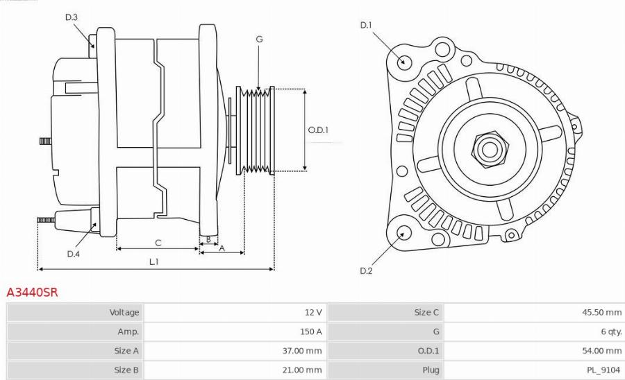 AS-PL A3440SR - Ģenerators www.autospares.lv