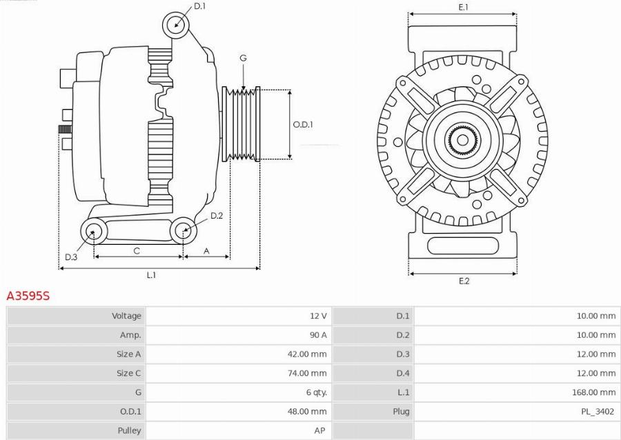 AS-PL A3595S - Ģenerators www.autospares.lv