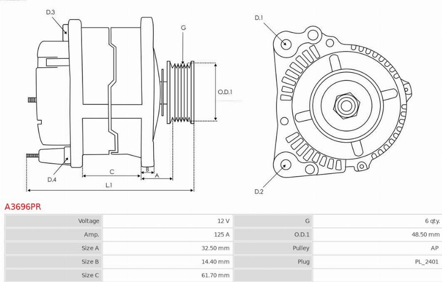 AS-PL A3696PR - Ģenerators www.autospares.lv