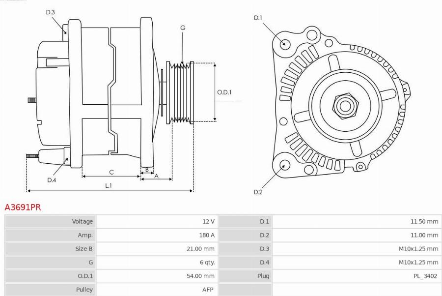 AS-PL A3691PR - Ģenerators www.autospares.lv