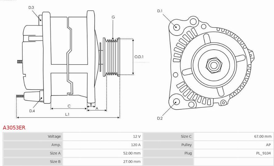 AS-PL A3053ER - Ģenerators www.autospares.lv