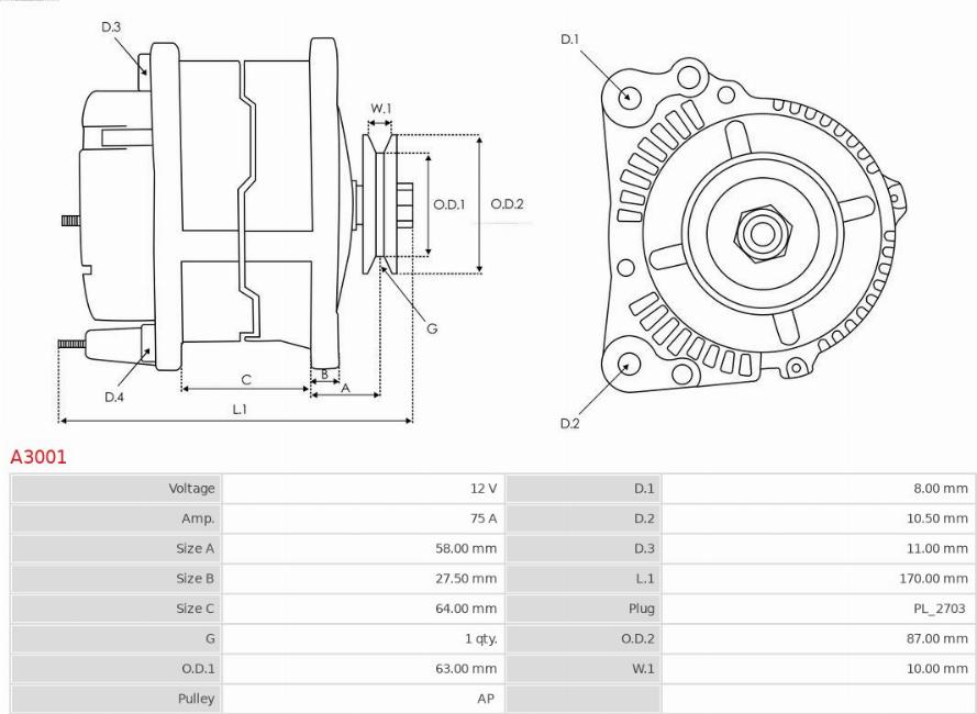 AS-PL A3001 - Ģenerators www.autospares.lv