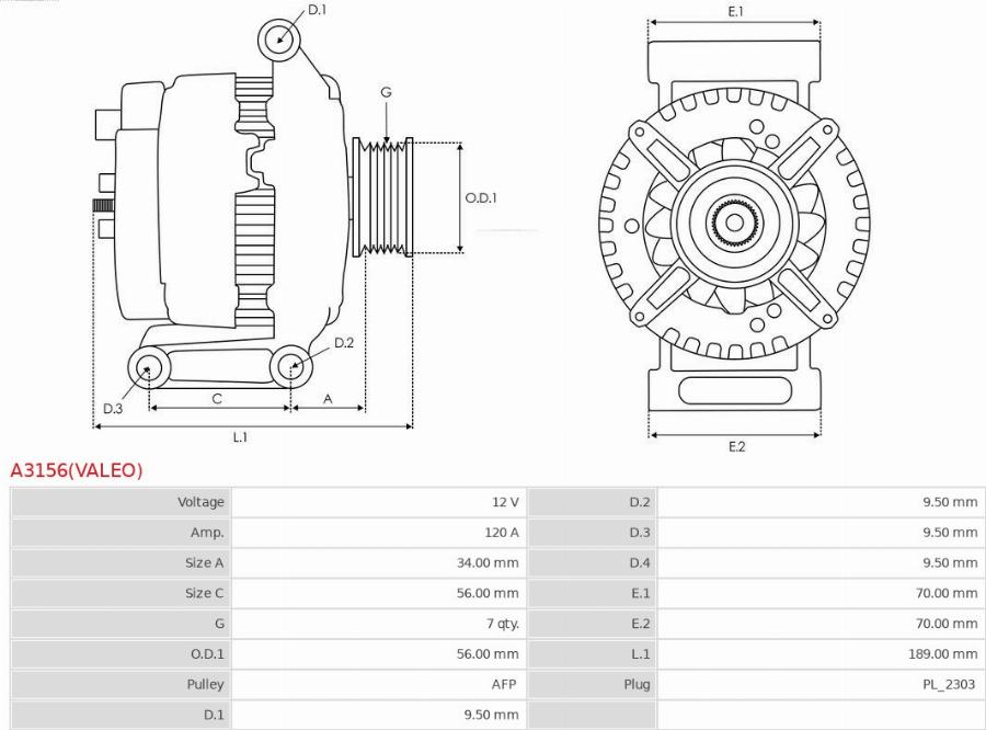 AS-PL A3156(VALEO) - Ģenerators www.autospares.lv