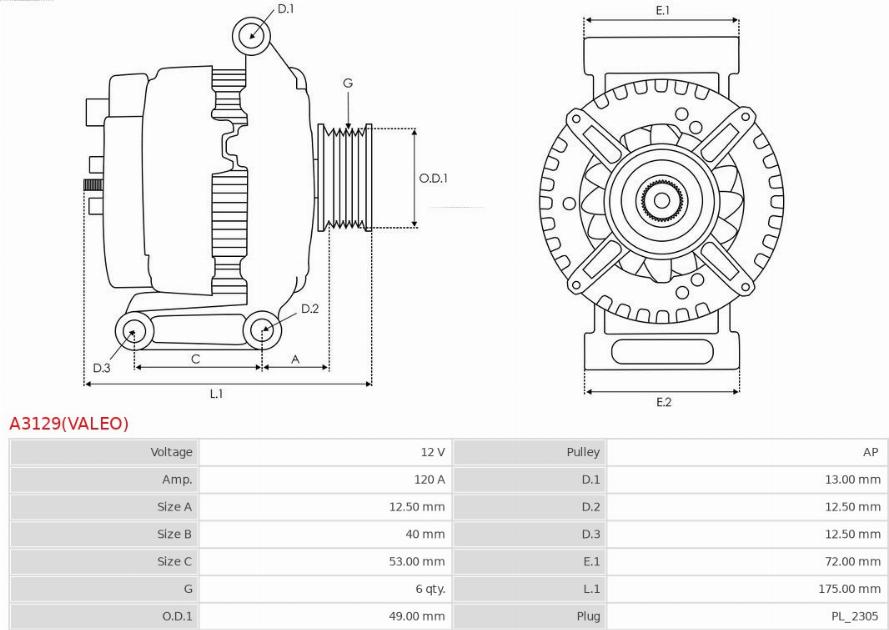 AS-PL A3129(VALEO) - Alternator www.autospares.lv