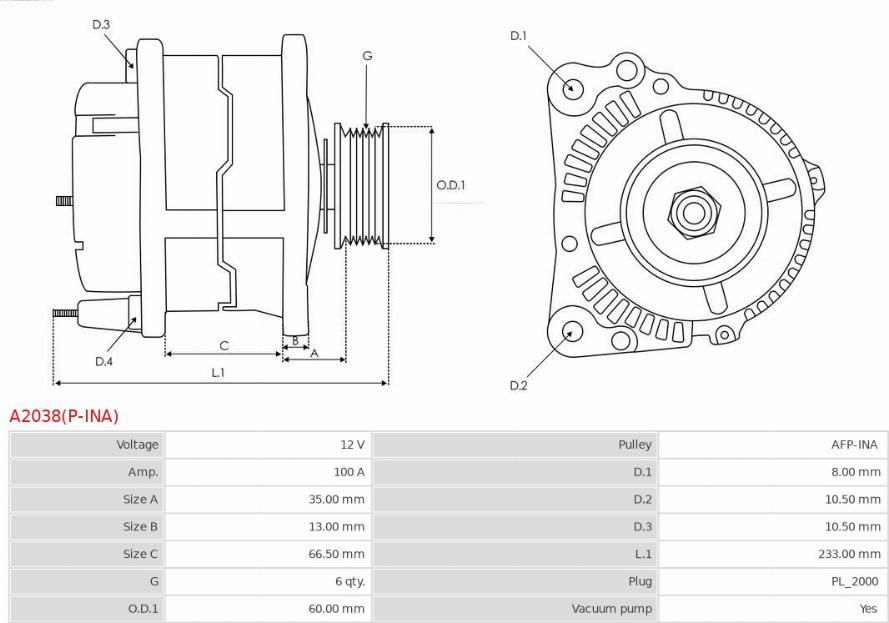 AS-PL A2038(P-INA) - Ģenerators www.autospares.lv