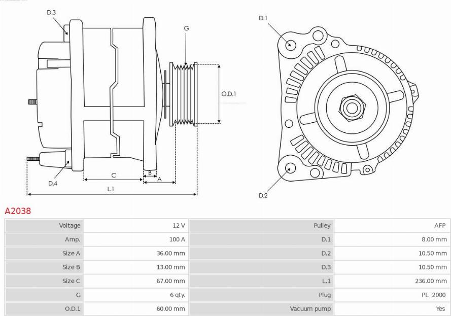 AS-PL A2038 - Ģenerators www.autospares.lv