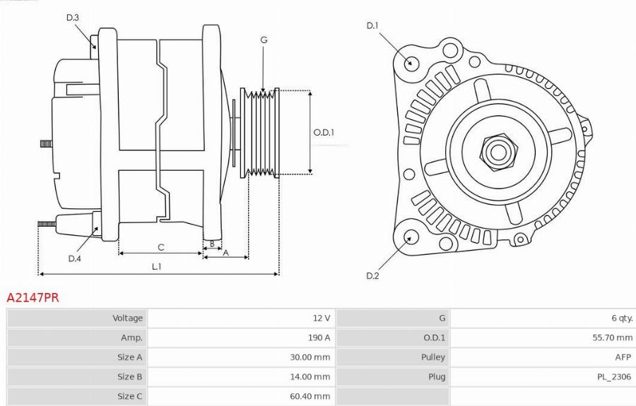 AS-PL A2147PR - Ģenerators www.autospares.lv