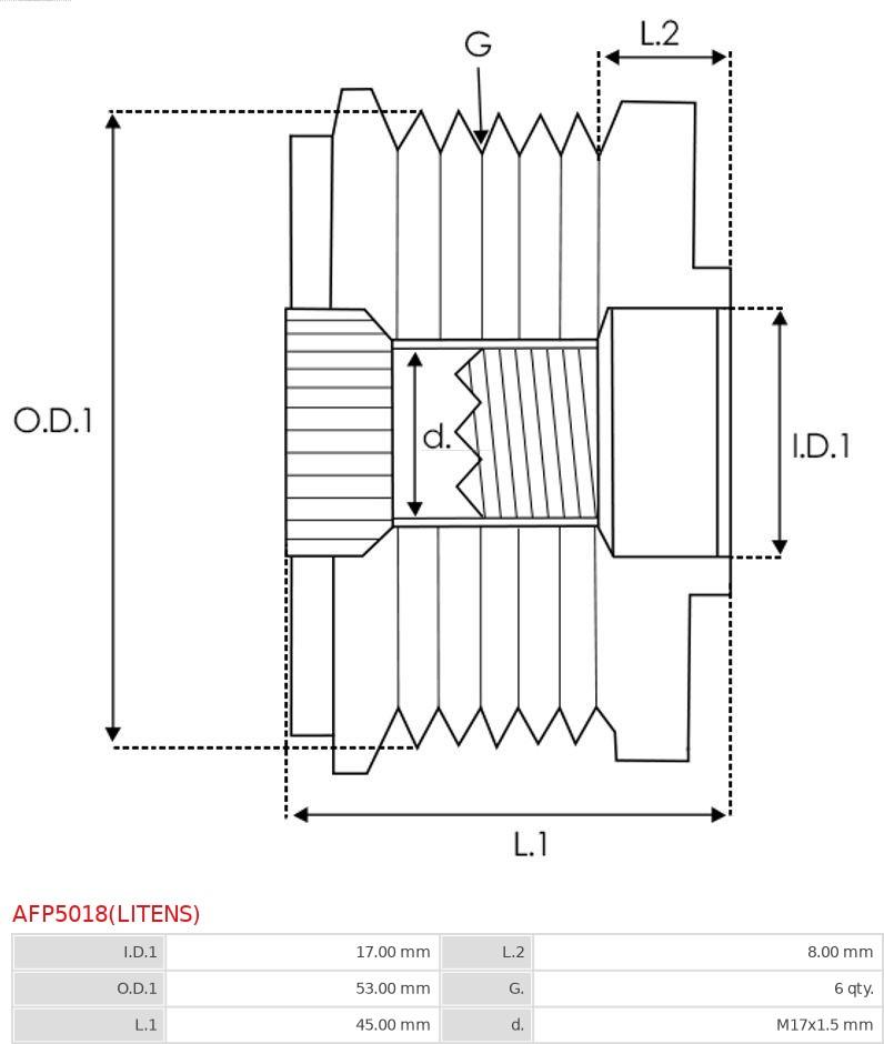 AS-PL AFP5018(LITENS) - Шкив генератора, муфта www.autospares.lv