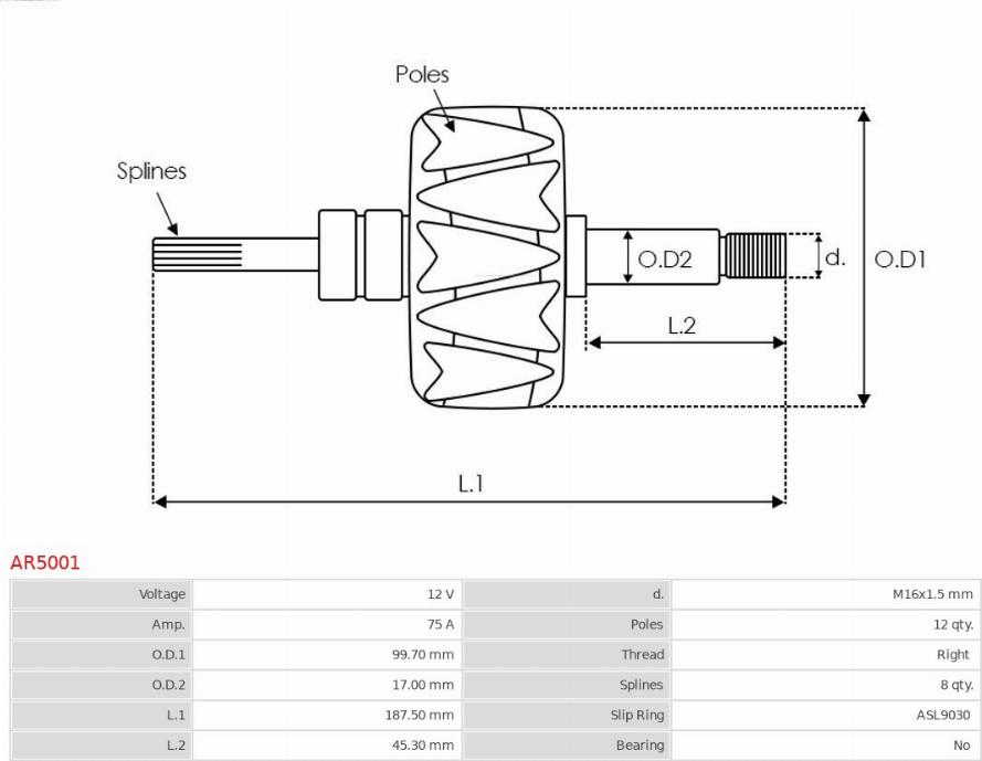 AS-PL AR5001 - Rotor, alternator www.autospares.lv