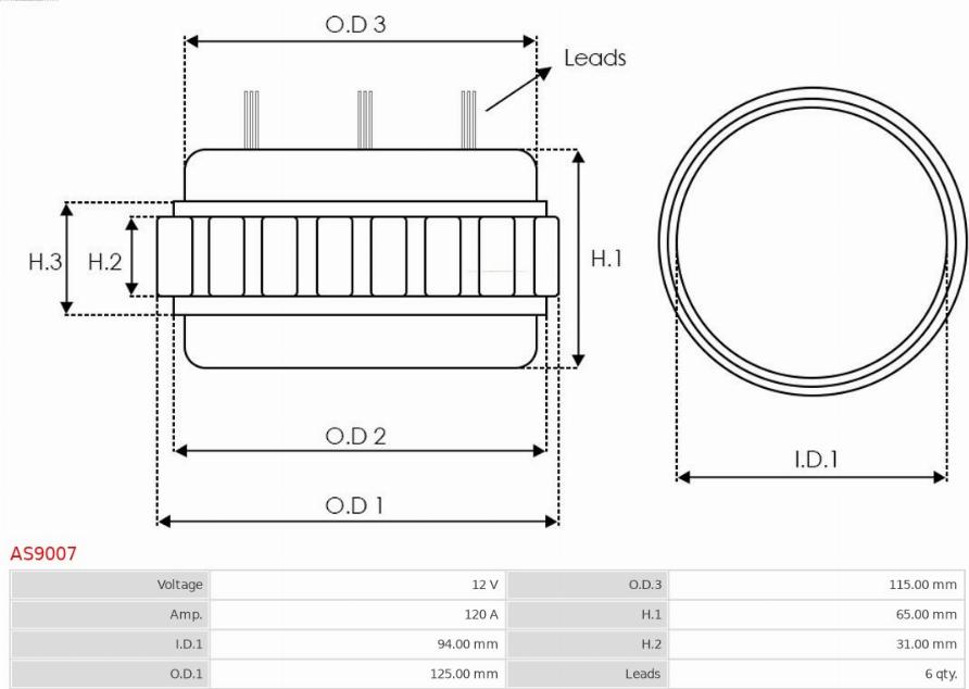 AS-PL AS9007 - Stators, Ģenerators www.autospares.lv