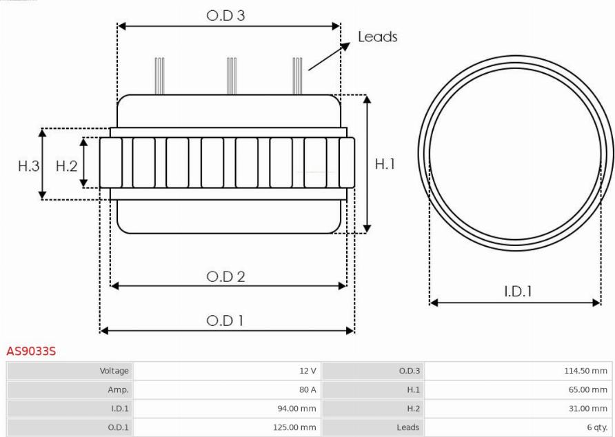 AS-PL AS9033S - Stators, Ģenerators www.autospares.lv