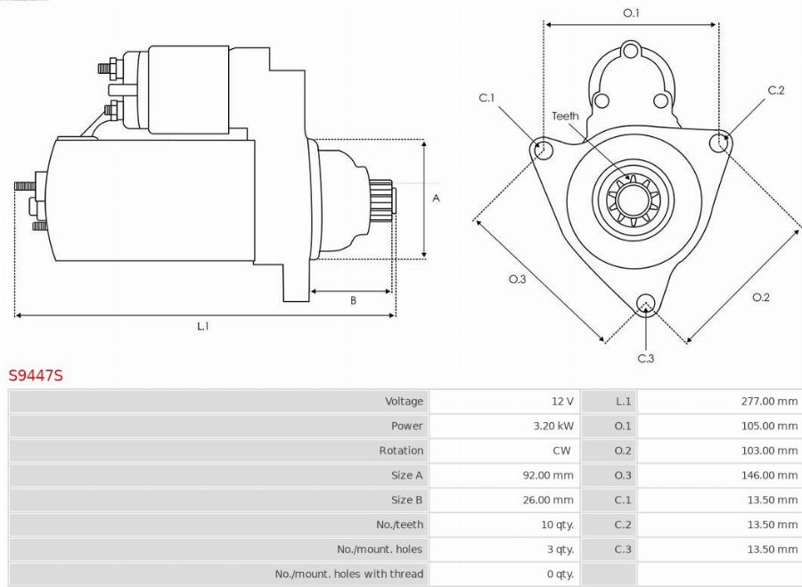 AS-PL S9447S - Starteris www.autospares.lv