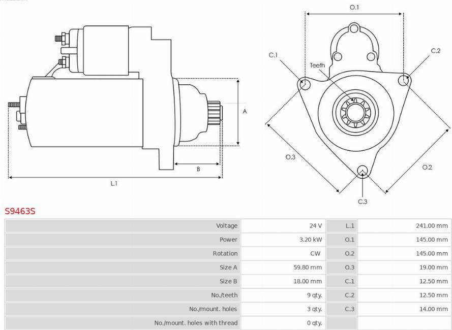 AS-PL S9463S - Starteris www.autospares.lv