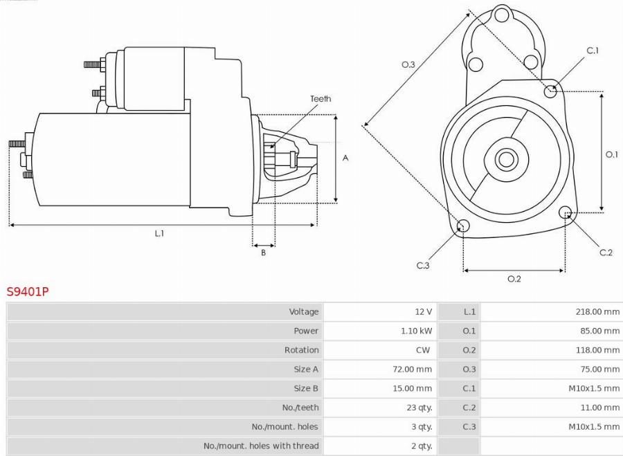 AS-PL S9401P - Starteris www.autospares.lv