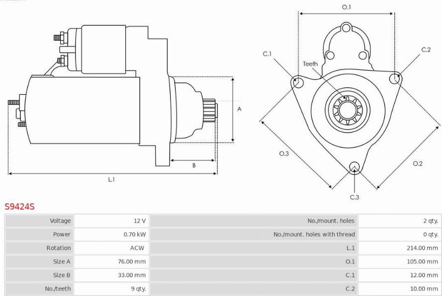 AS-PL S9424S - Starteris autospares.lv