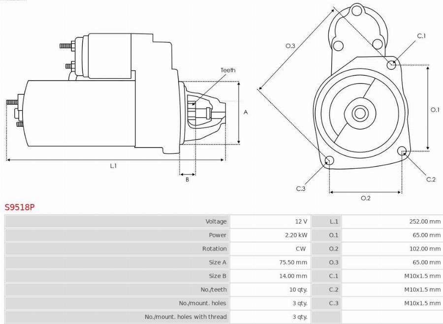 AS-PL S9518P - Starteris www.autospares.lv