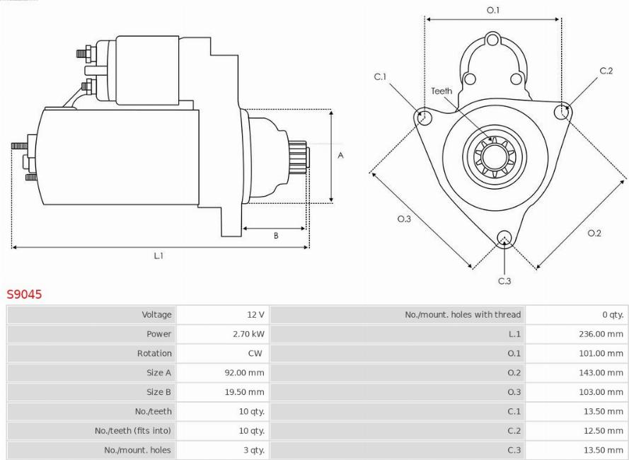 AS-PL S9045 - Starteris www.autospares.lv