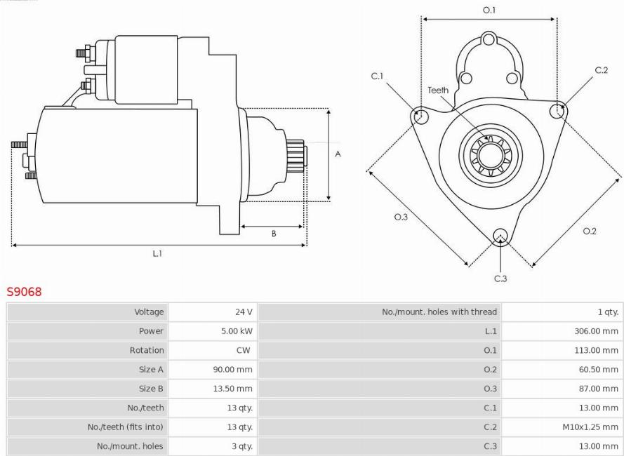 AS-PL S9068 - Starteris autospares.lv