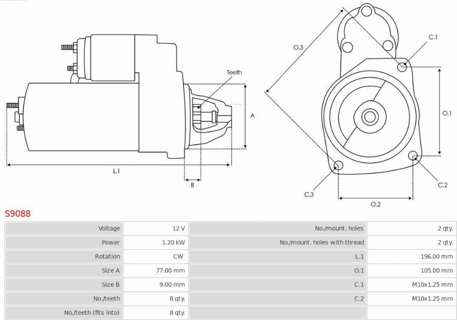 AS-PL S9088 - Starteris www.autospares.lv