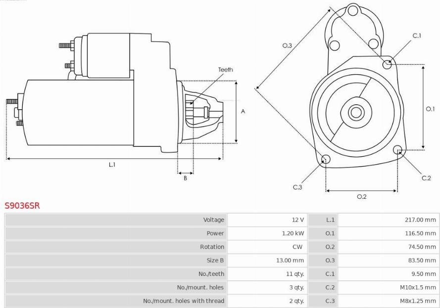 AS-PL S9036SR - Starteris www.autospares.lv