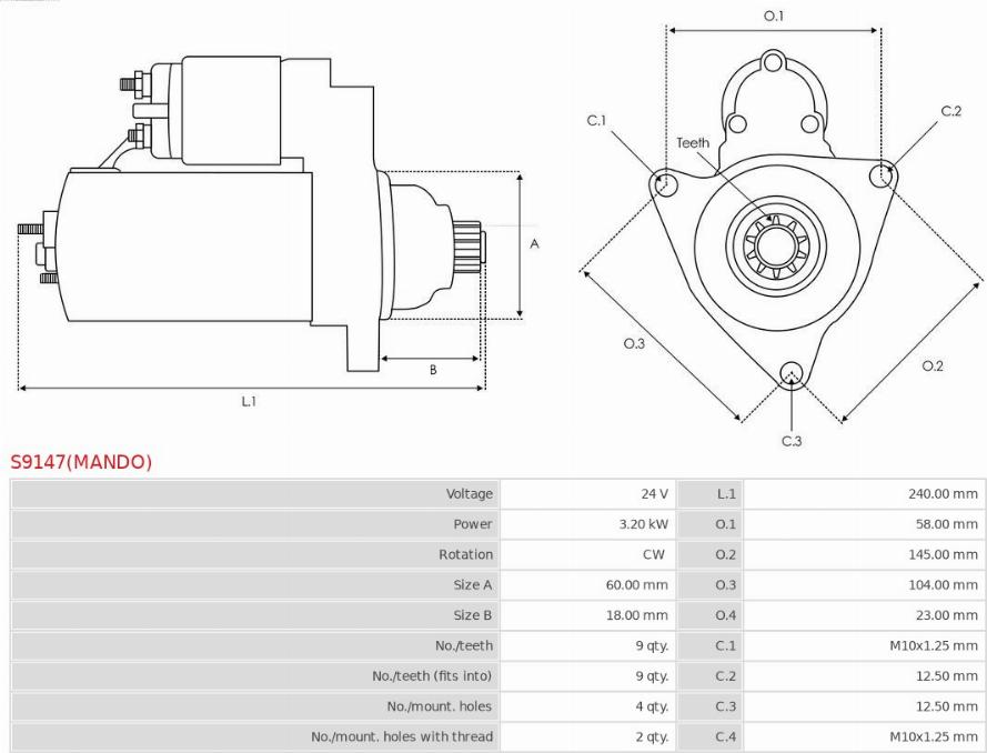 AS-PL S9147(MANDO) - Starteris www.autospares.lv