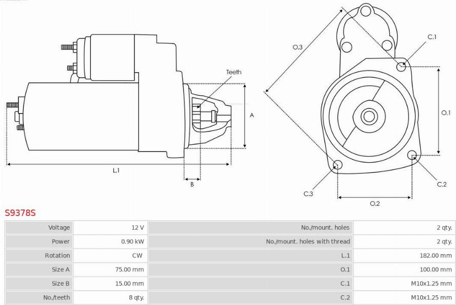 AS-PL S9378S - Starteris www.autospares.lv