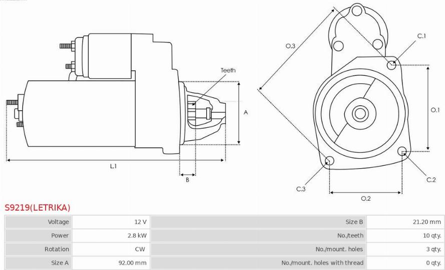 AS-PL S9219(LETRIKA) - Starteris www.autospares.lv