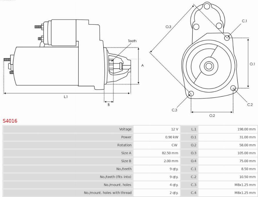 AS-PL S4016 - Starteris autospares.lv