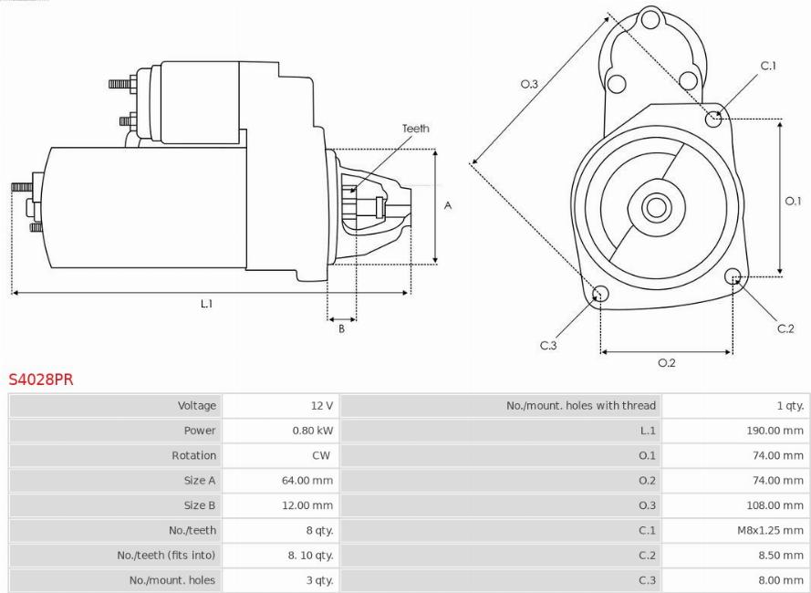 AS-PL S4028PR - Starteris autospares.lv