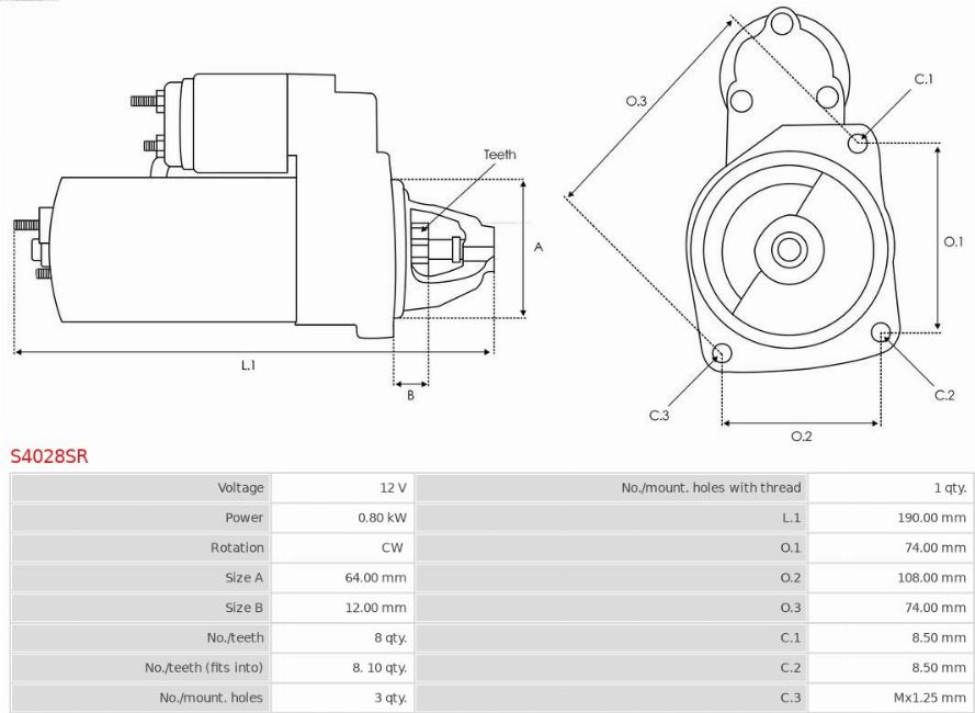 AS-PL S4028SR - Starteris www.autospares.lv