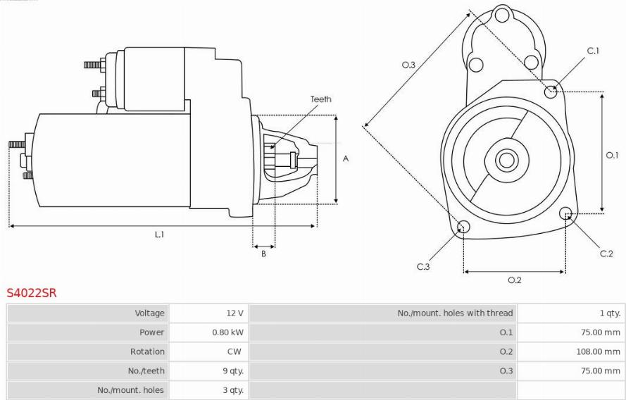 AS-PL S4022SR - Starteris www.autospares.lv