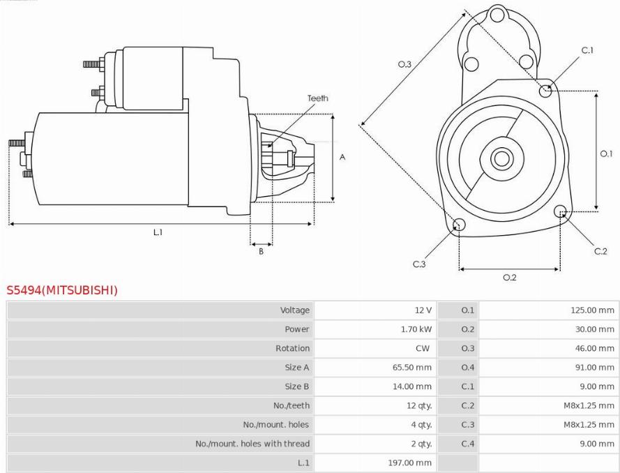 AS-PL S5494(MITSUBISHI) - Starteris www.autospares.lv