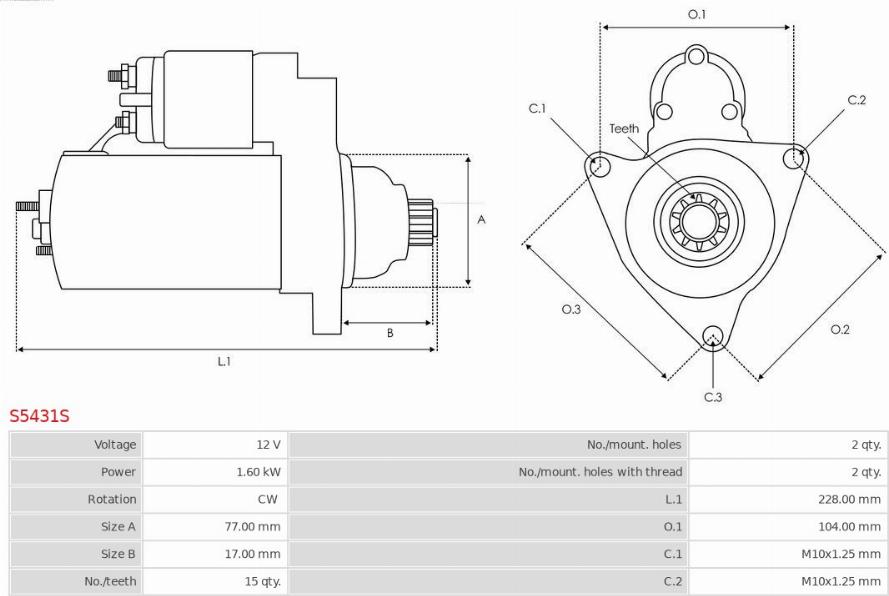 AS-PL S5431S - Starteris www.autospares.lv