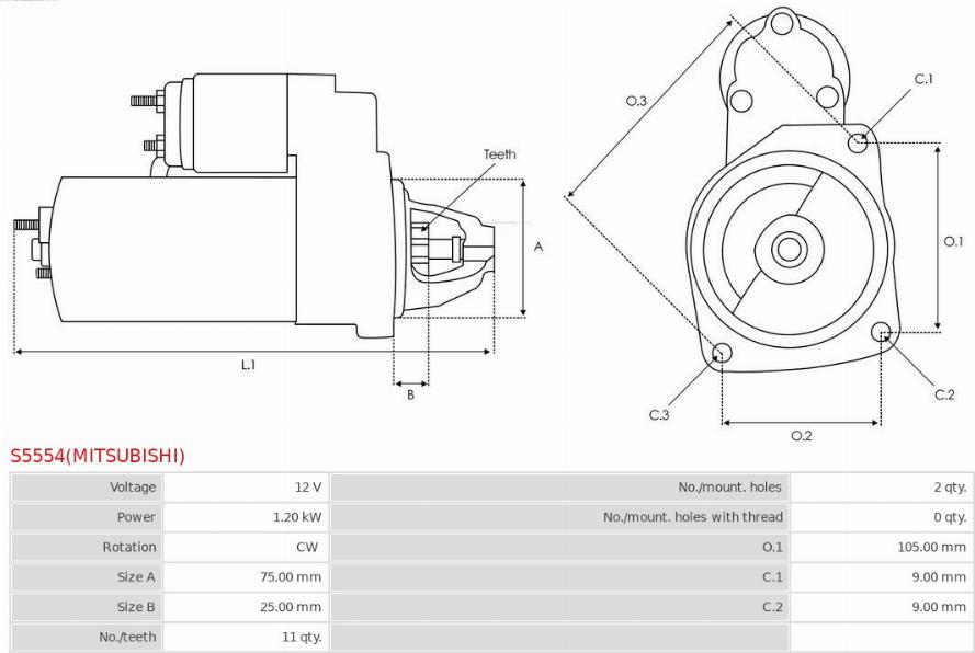 AS-PL S5554(MITSUBISHI) - Starteris www.autospares.lv