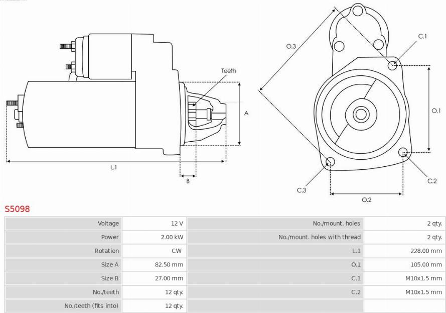 AS-PL S5098 - Стартер www.autospares.lv