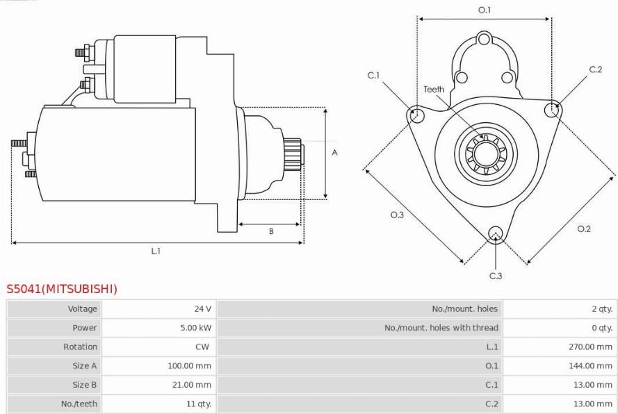 AS-PL S5041(MITSUBISHI) - Starteris www.autospares.lv