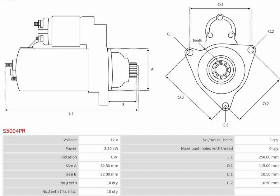 AS-PL S5004PR - Starteris www.autospares.lv