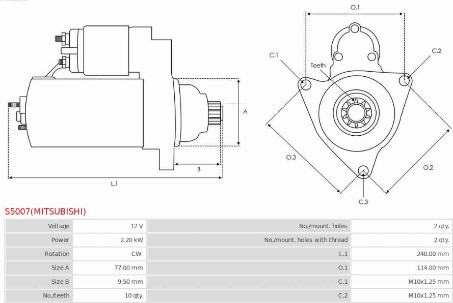 AS-PL S5007(MITSUBISHI) - Starteris www.autospares.lv