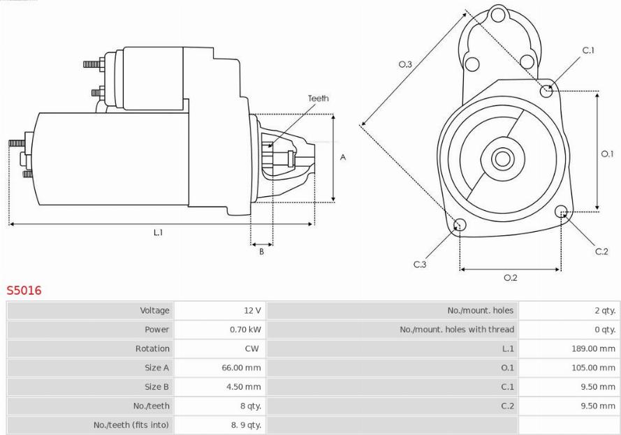 AS-PL S5016 - Стартер www.autospares.lv