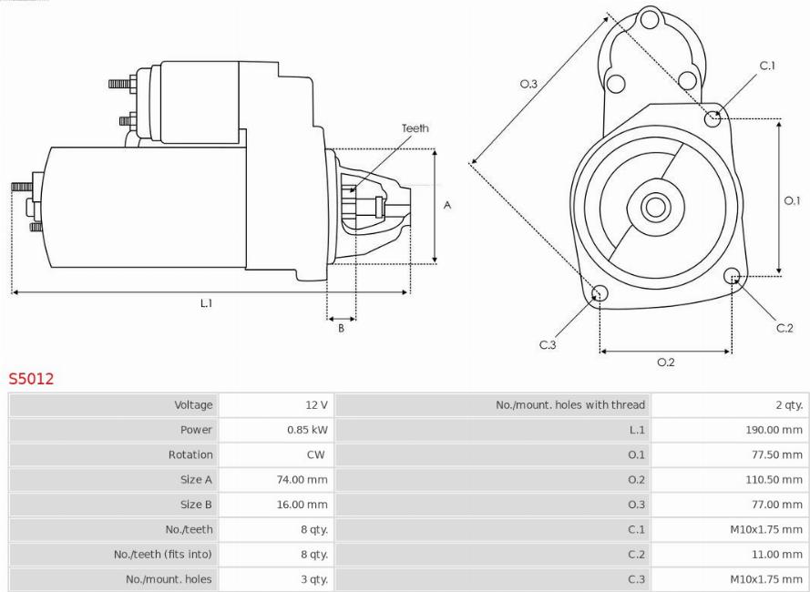 AS-PL S5012 - Starteris www.autospares.lv