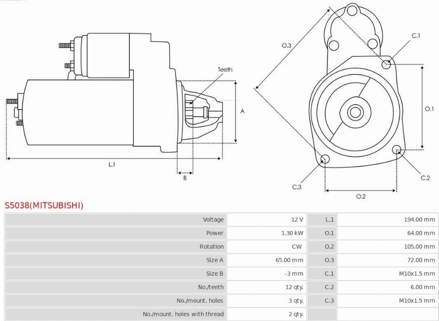 AS-PL S5038(MITSUBISHI) - Starteris www.autospares.lv