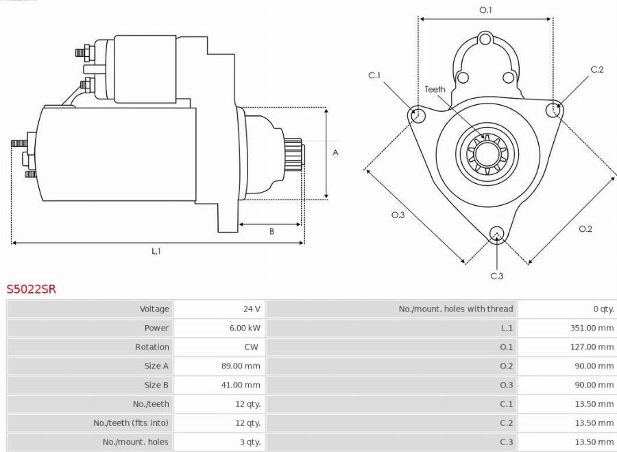 AS-PL S5022SR - Starteris www.autospares.lv