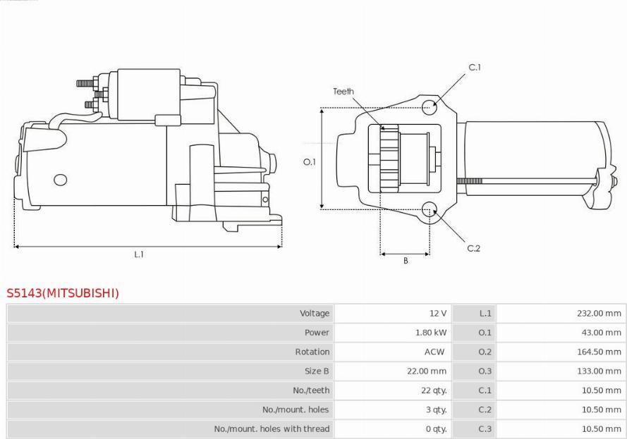 AS-PL S5143(MITSUBISHI) - Starteris www.autospares.lv